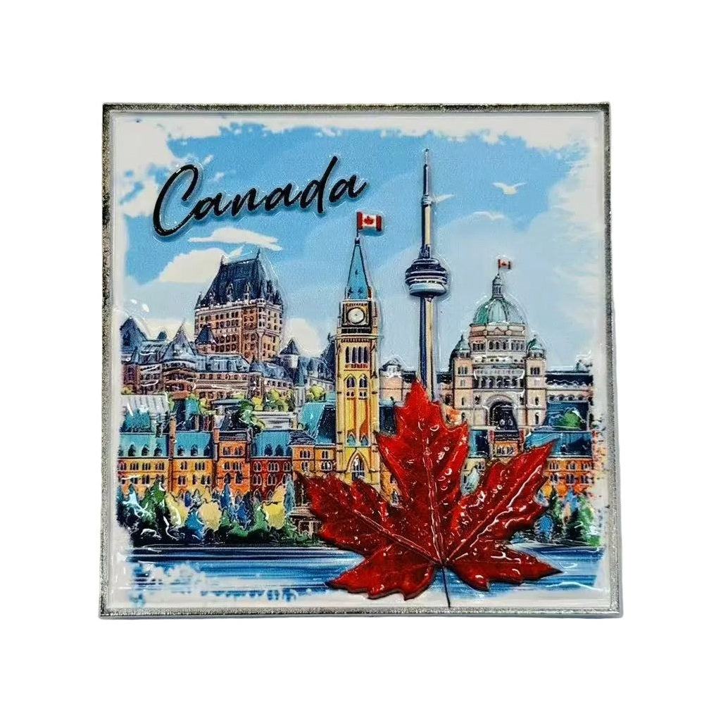 Canada Landmarks with Maple leaf Metal Magnet